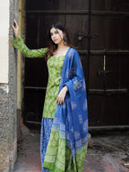 Suhani Green Blue Cotton Farshi Salwar Set