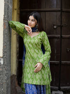 Suhani Green Blue Cotton Farshi Salwar Set
