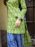 Suhani Green Blue Cotton Farshi Salwar Set