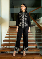 Black Floral & Geometric Embroidered Cotton Co-ord Set