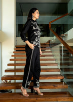 Black Floral & Geometric Embroidered Cotton Co-ord Set