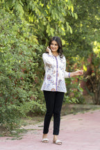 Garden Whispers Multicolor Embroidered White Pure Cotton Shirt Top