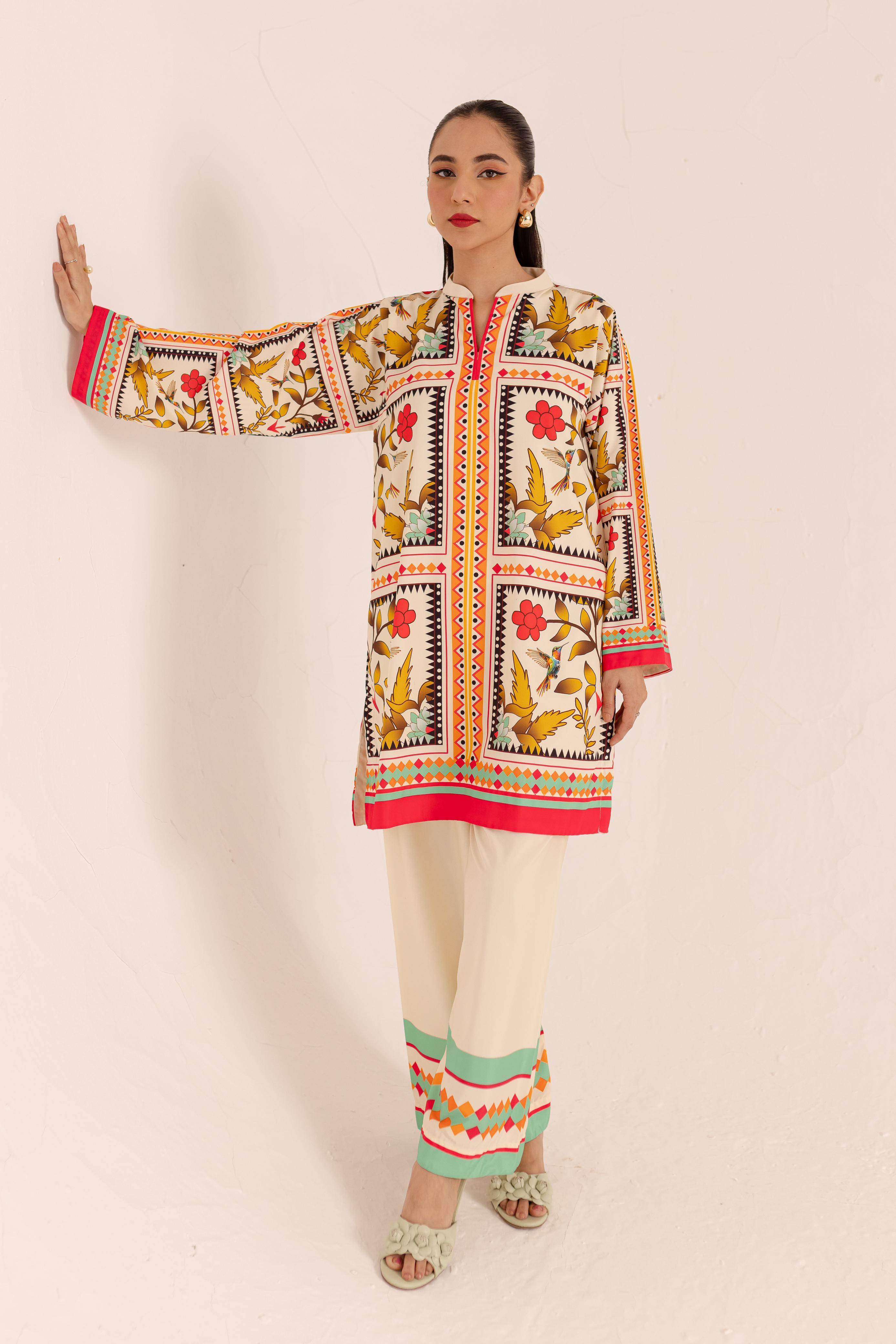 Digital Flower and Boader Block Print Co-ord Set