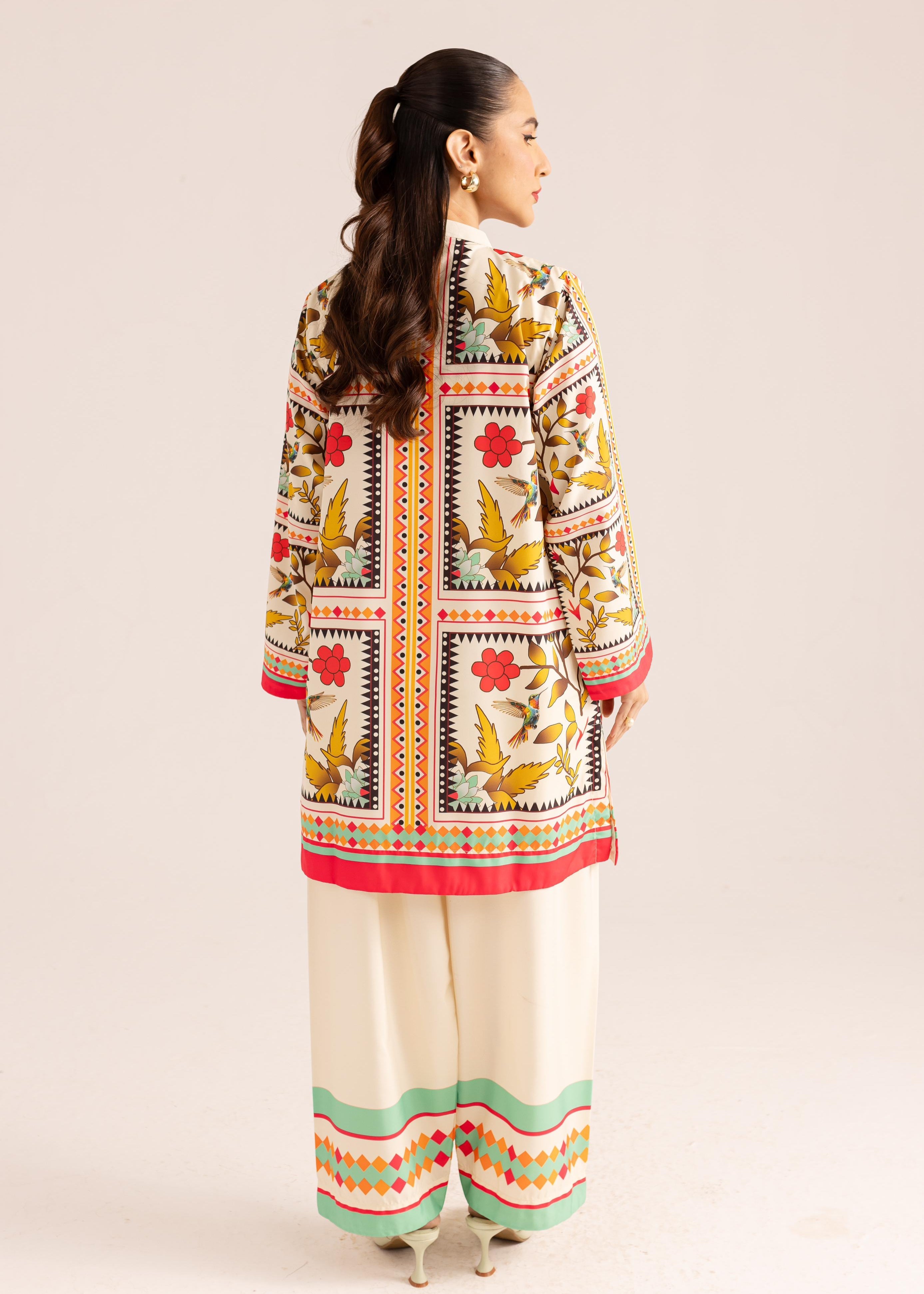 Digital Flower and Boader Block Print Co-ord Set