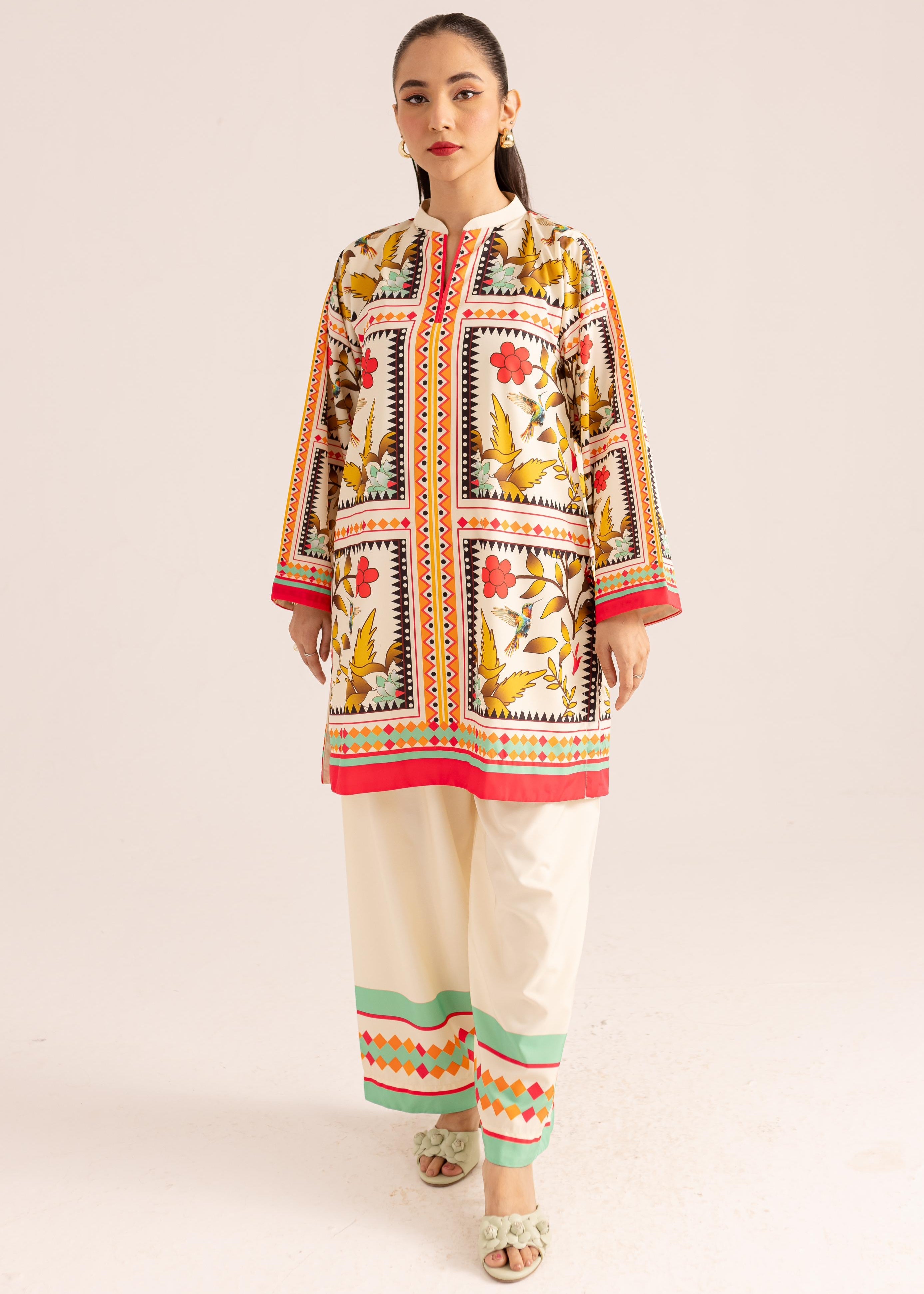 Digital Flower and Boader Block Print Co-ord Set