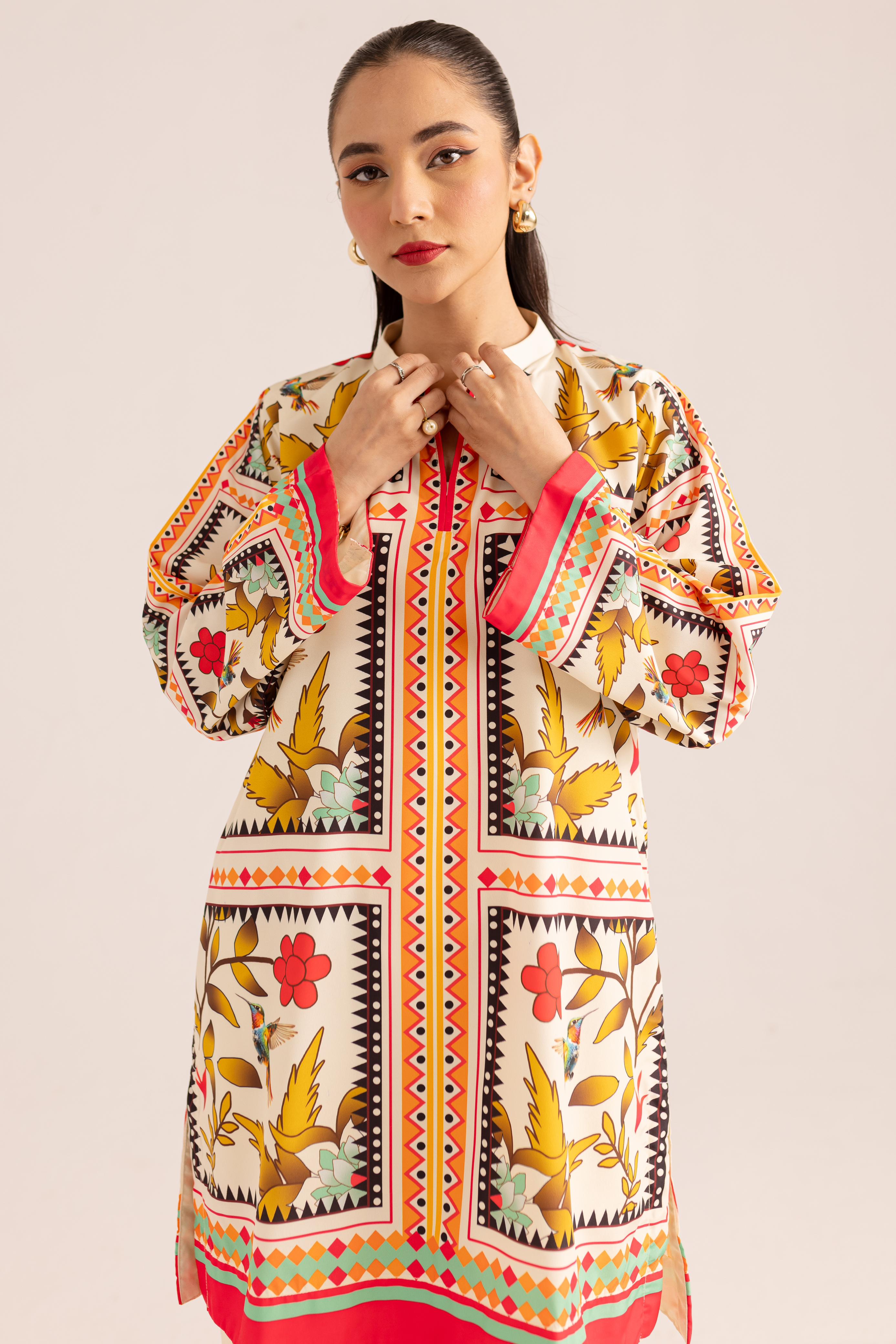 Digital Flower and Boader Block Print Co-ord Set