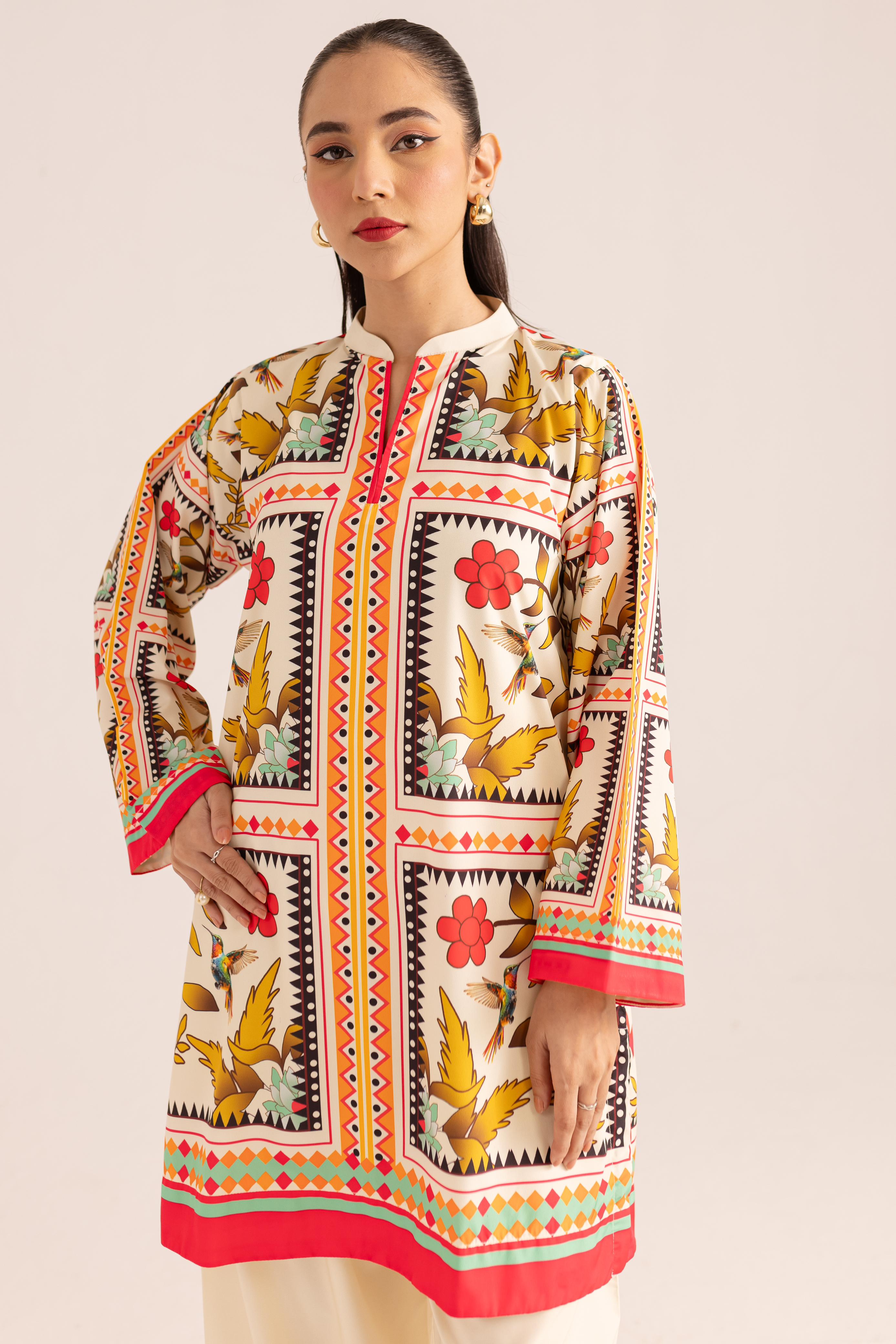 Digital Flower and Boader Block Print Co-ord Set
