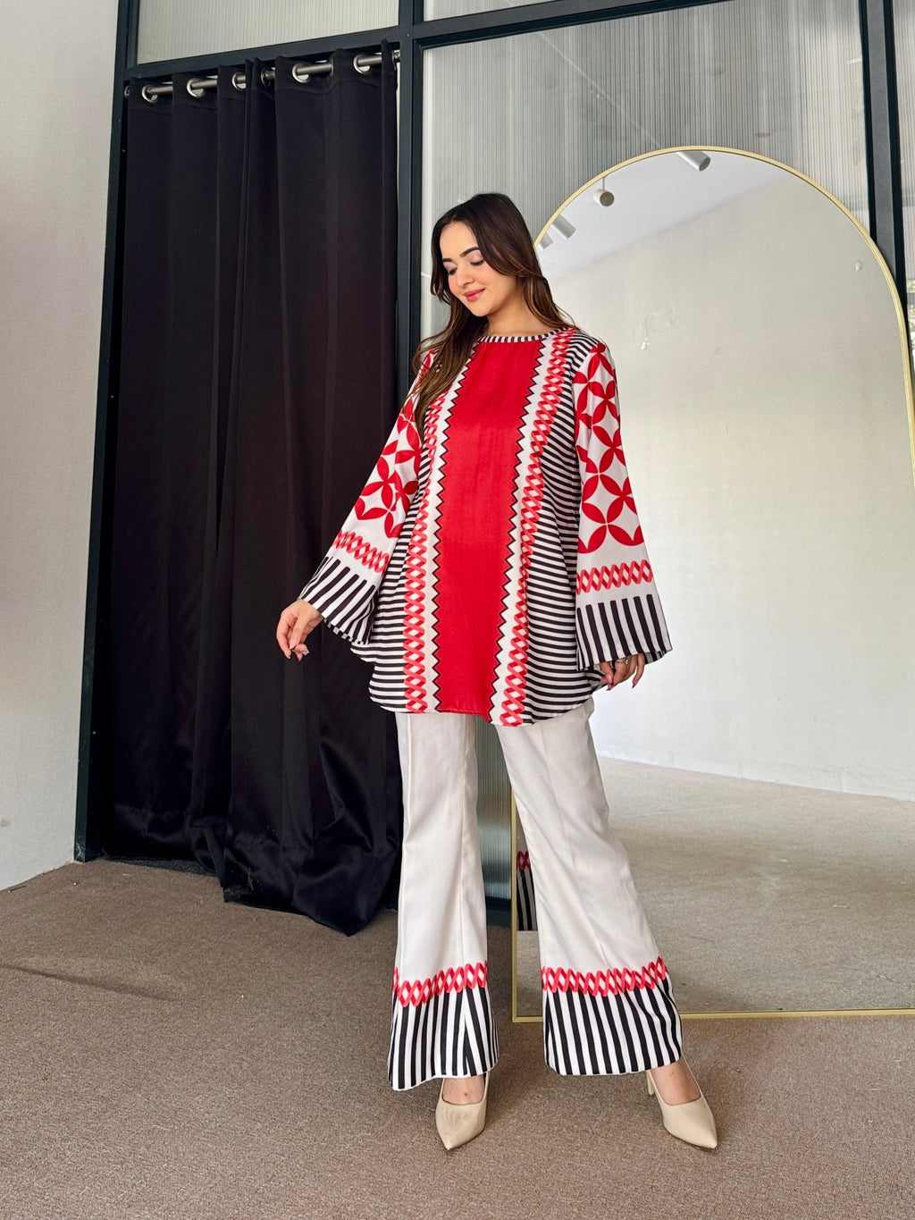 Red & White Fusion Co-ord Set