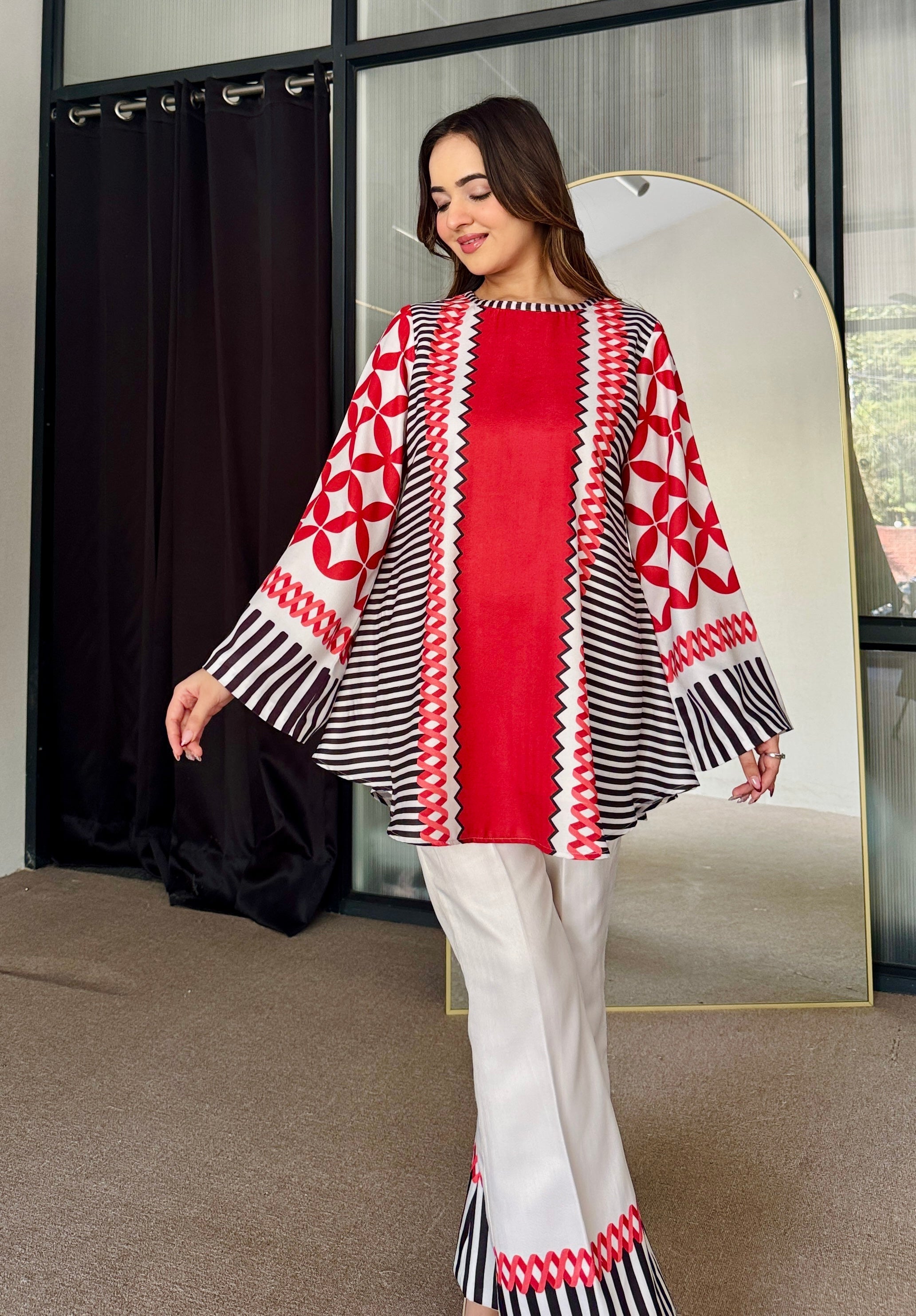 Red & White Fusion Co-ord Set