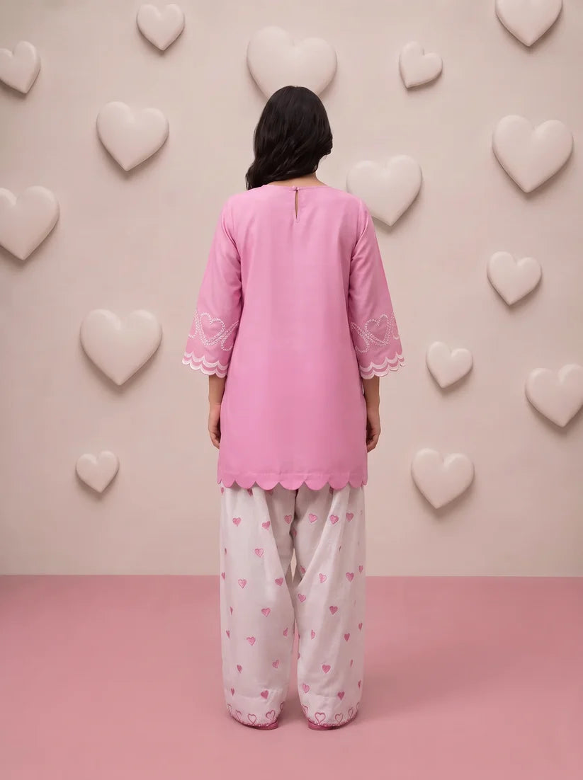 Pink Heart Embroidered Farshi Salwar Set