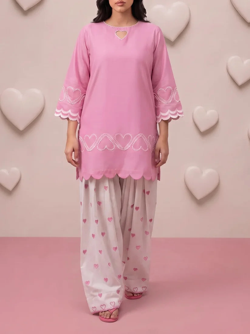Pink Heart Embroidered Farshi Salwar Set