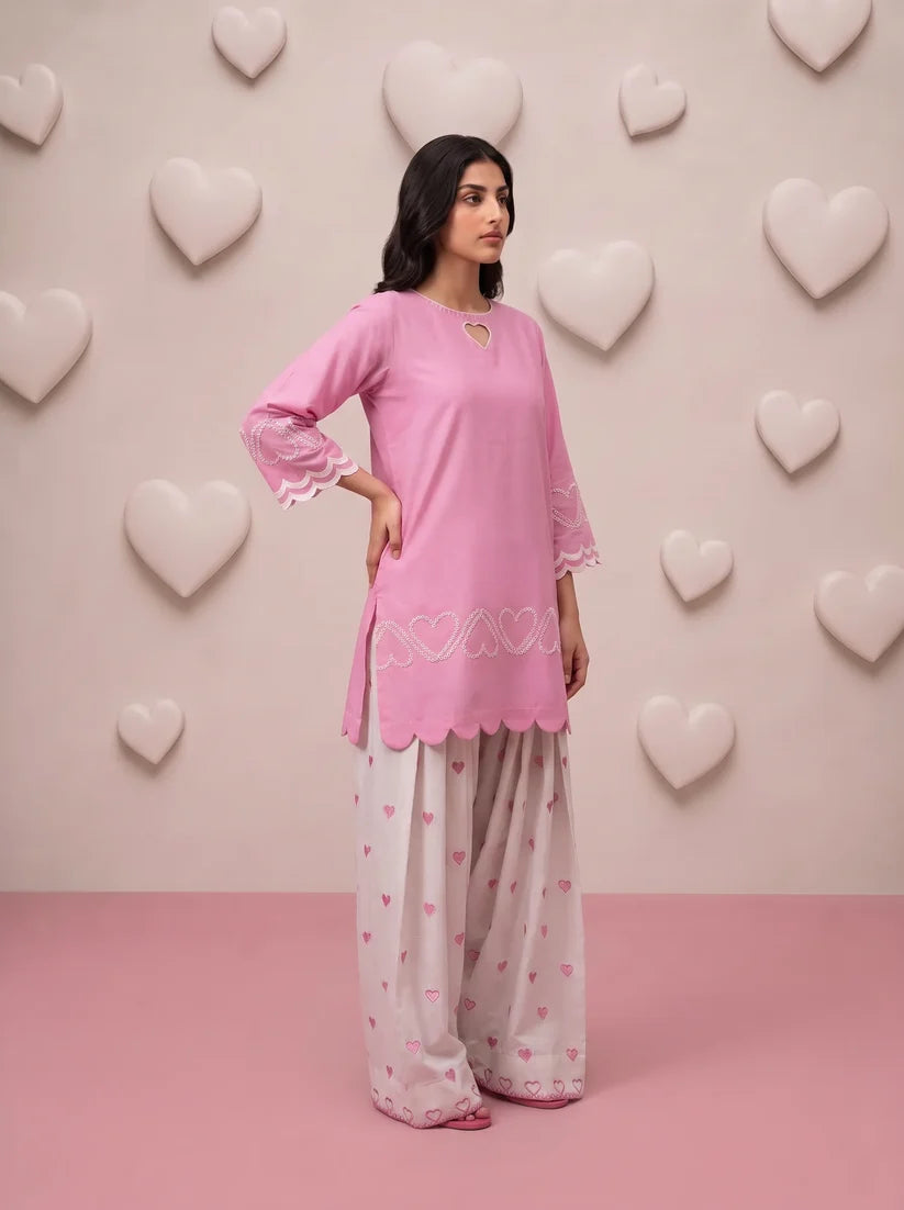 Pink Heart Embroidered Farshi Salwar Set
