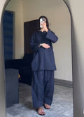 Premium Blue Roman silk Co-ord Set