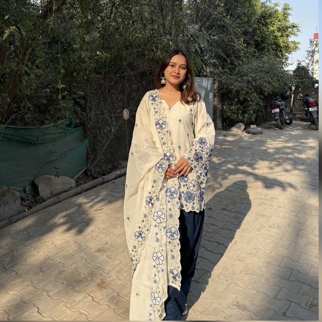 Ivory Blue Floral Suit Set