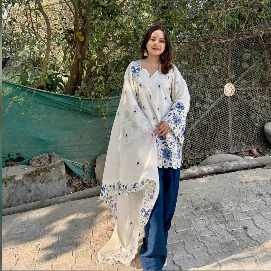 Ivory Blue Floral Suit Set