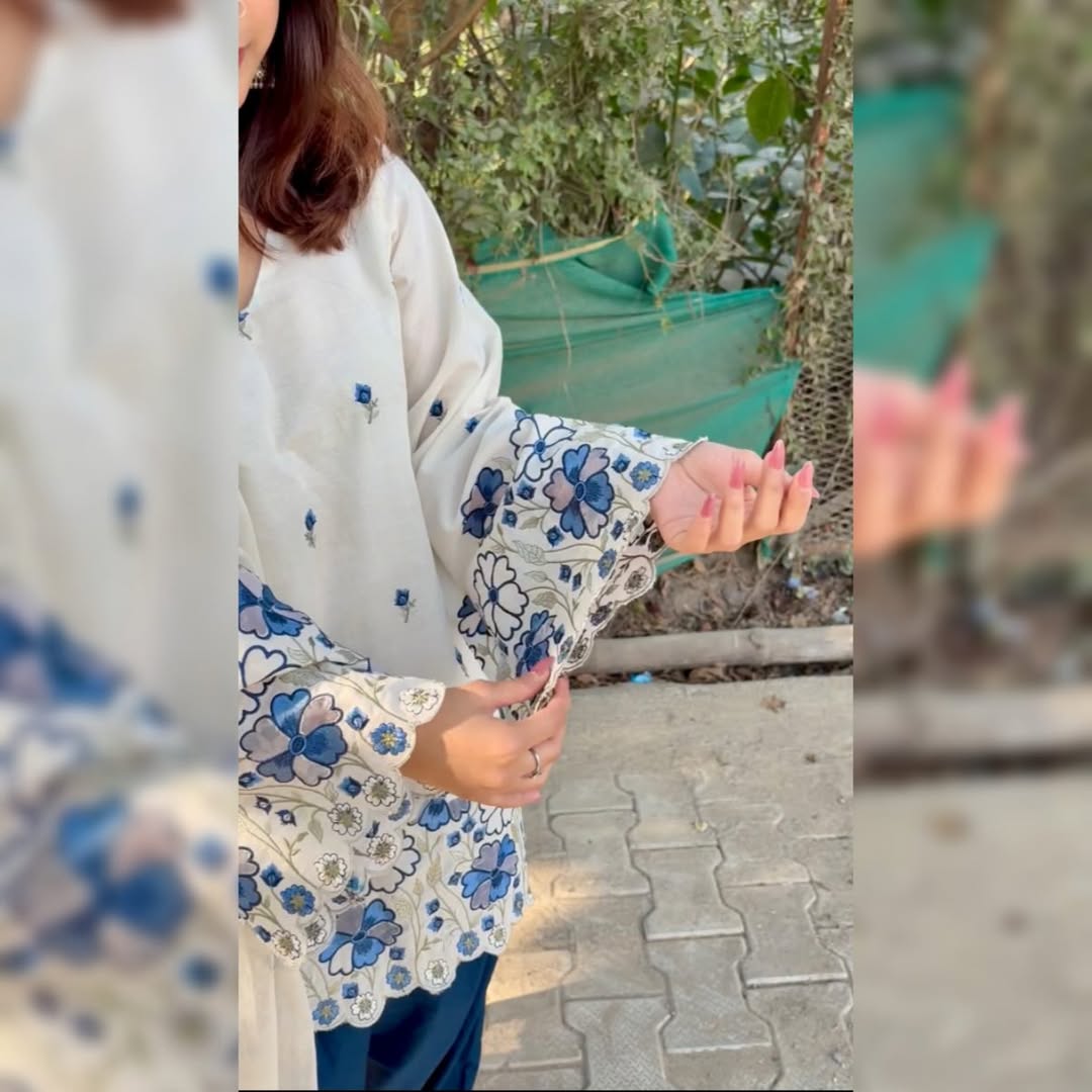 Ivory Blue Floral Suit Set