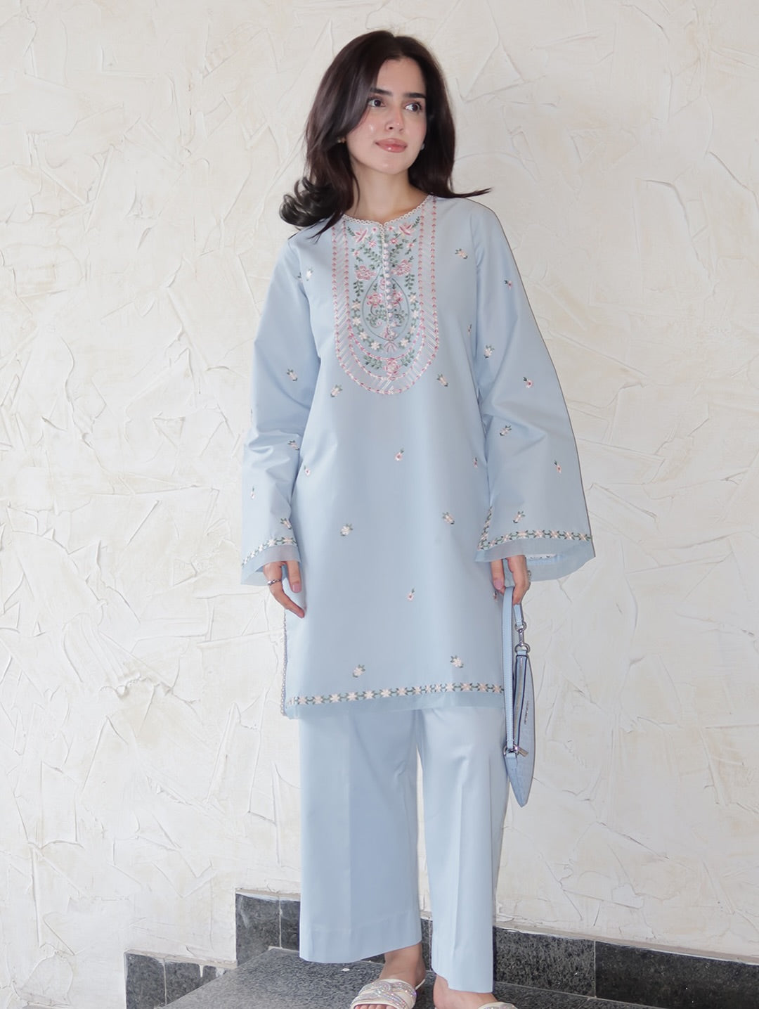 Zoya Pastel Embroidered Suit Set