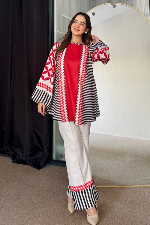 Red & White Fusion Co-ord Set