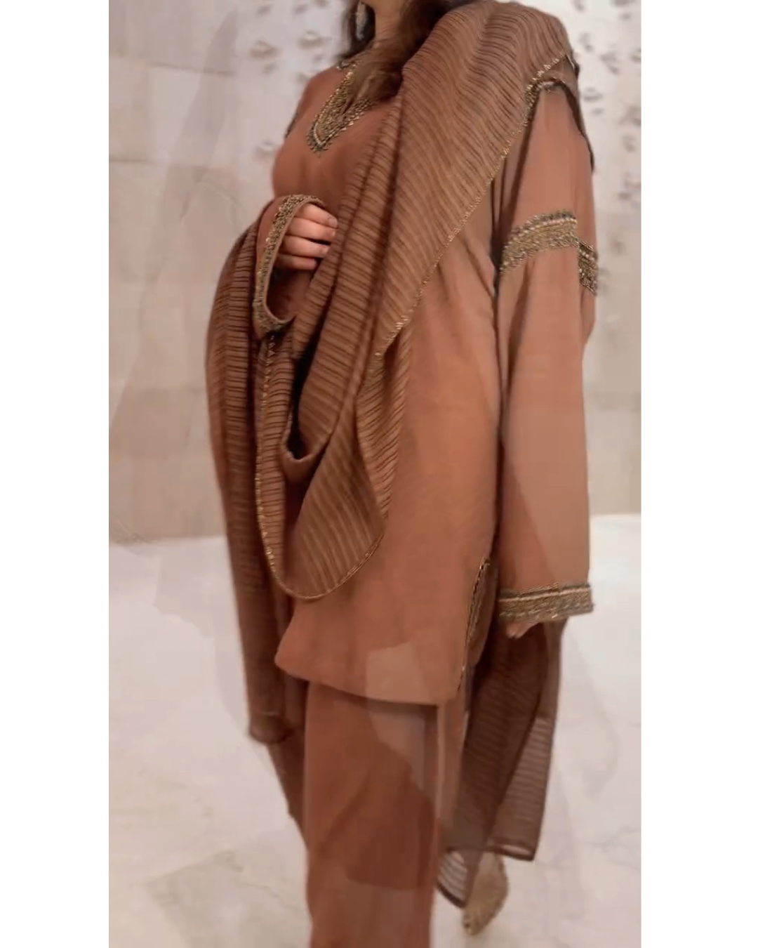 Mocha Embellished Kurta Pant Co-Ord Set