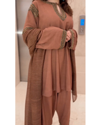 Mocha Embellished Kurta Pant Co-Ord Set