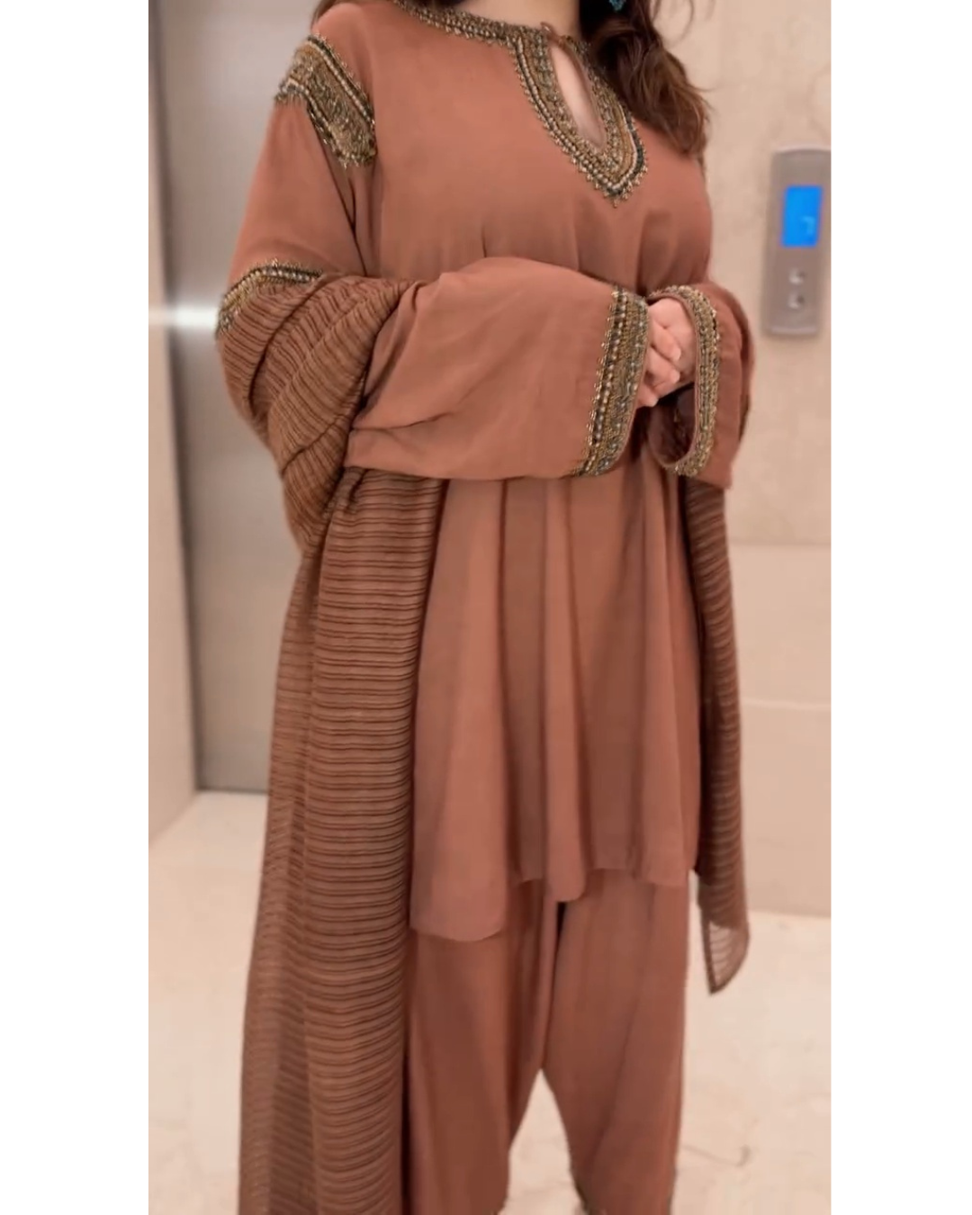 Mocha Embellished Kurta Pant Co-Ord Set