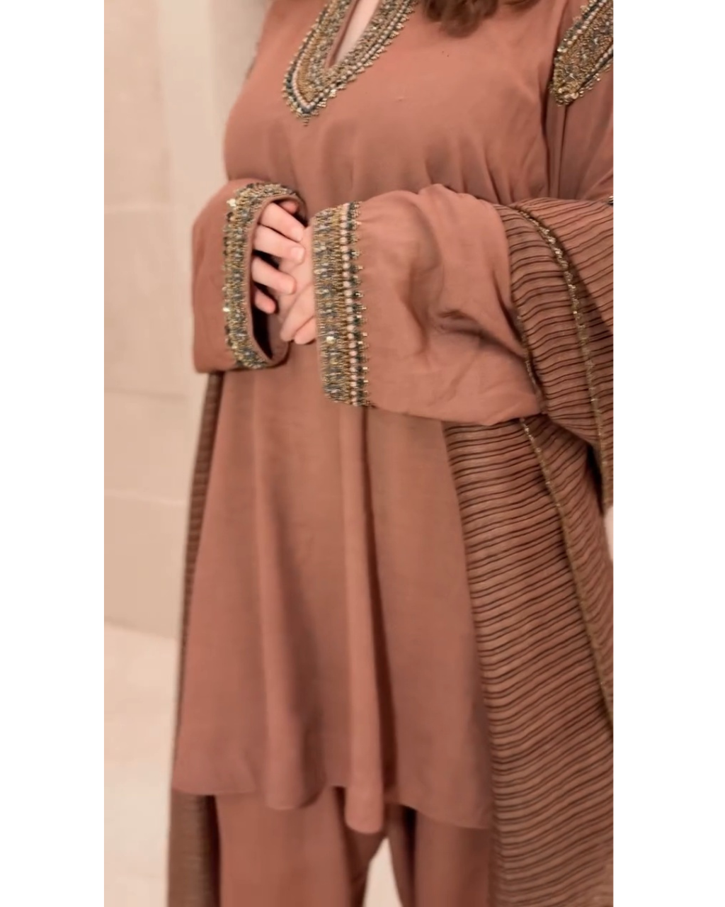 Mocha Embellished Kurta Pant Co-Ord Set