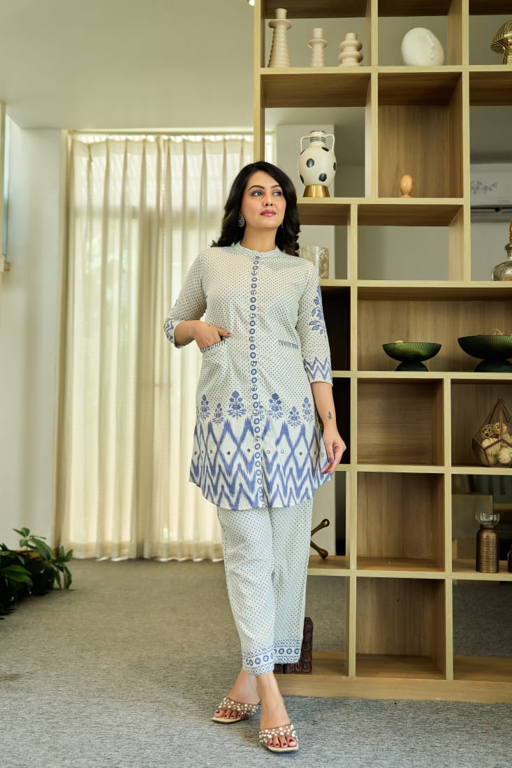 Chic Floral & Polka Dot Printed Pure Cotton Co-Ord Set