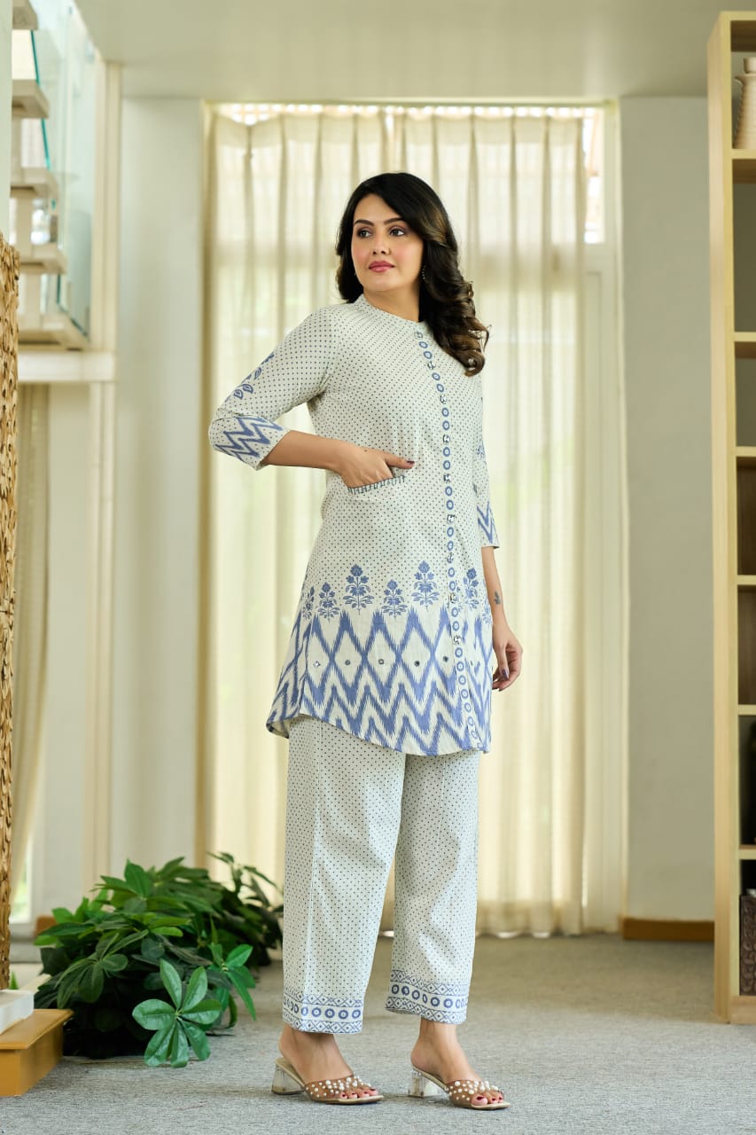 Chic Floral & Polka Dot Printed Pure Cotton Co-Ord Set