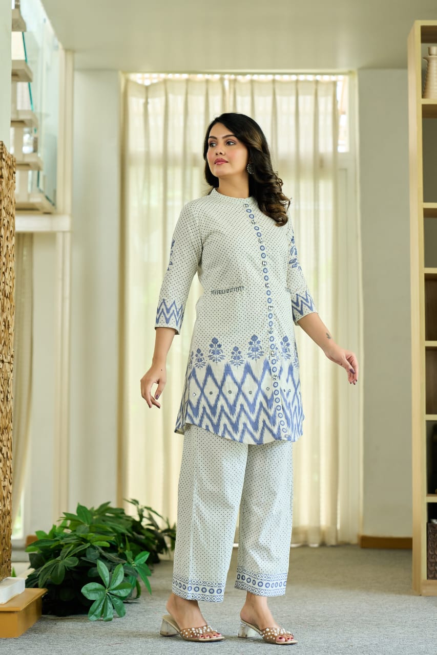 Chic Floral & Polka Dot Printed Pure Cotton Co-Ord Set