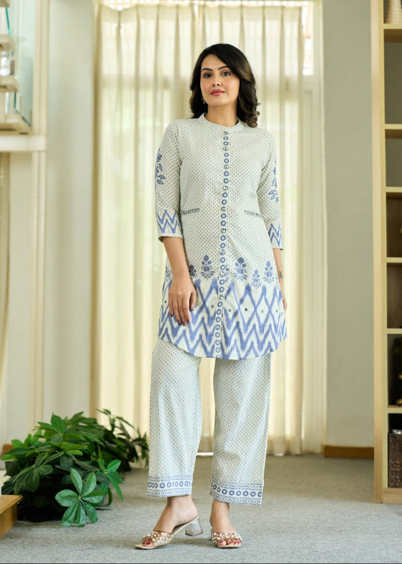 Chic Floral & Polka Dot Printed Pure Cotton Co-Ord Set