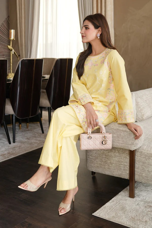 Vanya Soft Lemon Embroidered Co-Ord Set
