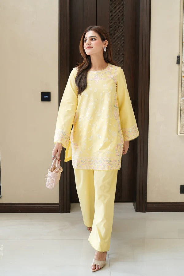 Vanya Soft Lemon Embroidered Co-Ord Set