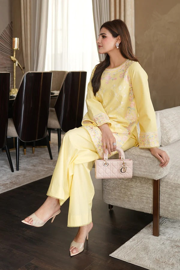 Vanya Soft Lemon Embroidered Co-Ord Set