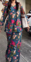 Luxury Blue Floral Kurta Palazzo Co-Ord Set