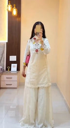 Elegant White Floral Embroidered Ethnic Suit Set