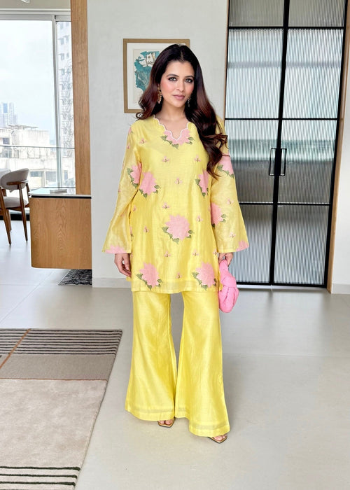 Aurelia Yellow Mul Chanderi Co-Ord
