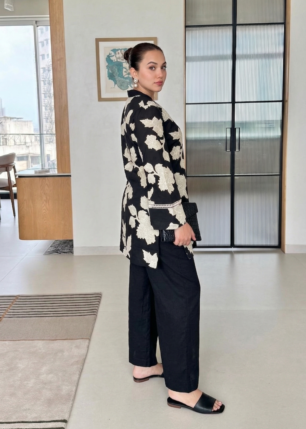 Black Floral Cutwork Embroidered  Co-ord Set