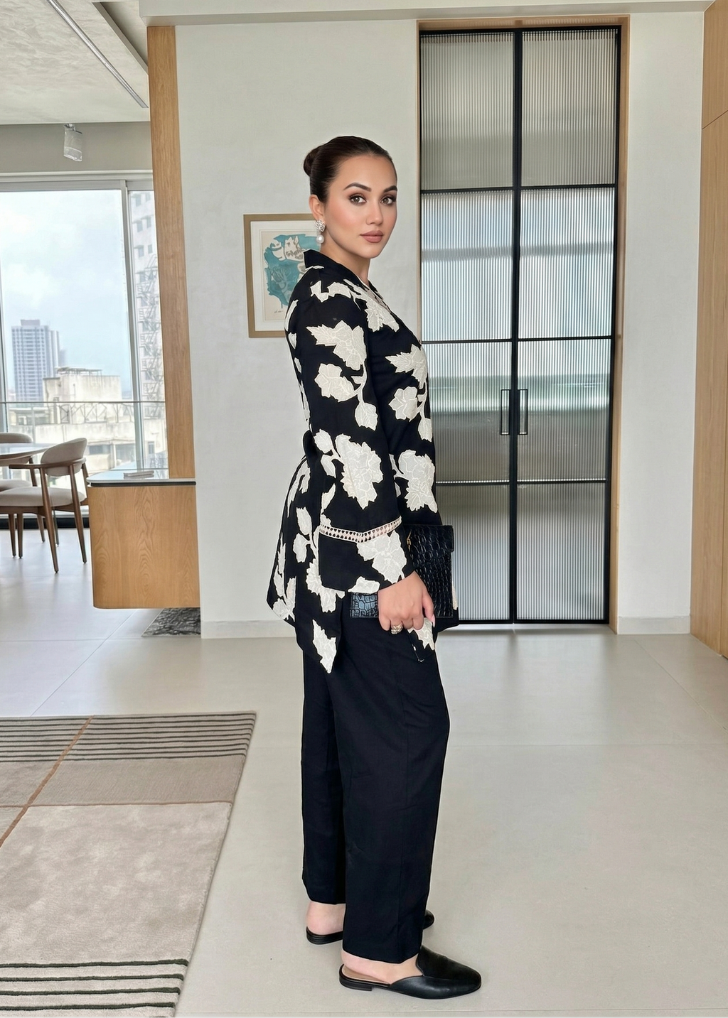 Black Floral Cutwork Embroidered  Co-ord Set