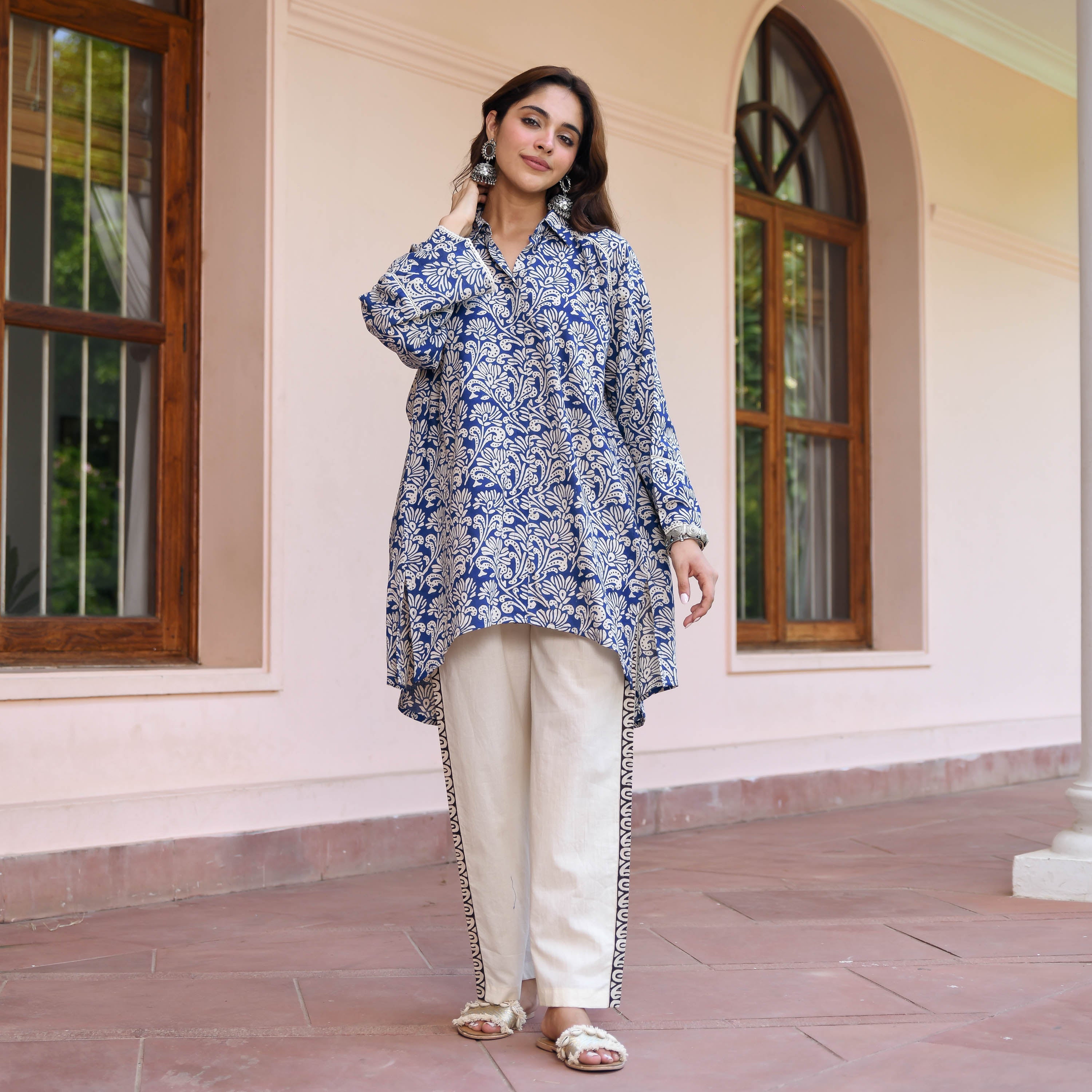 Blue Flower Texture Printed Co-ord Set
