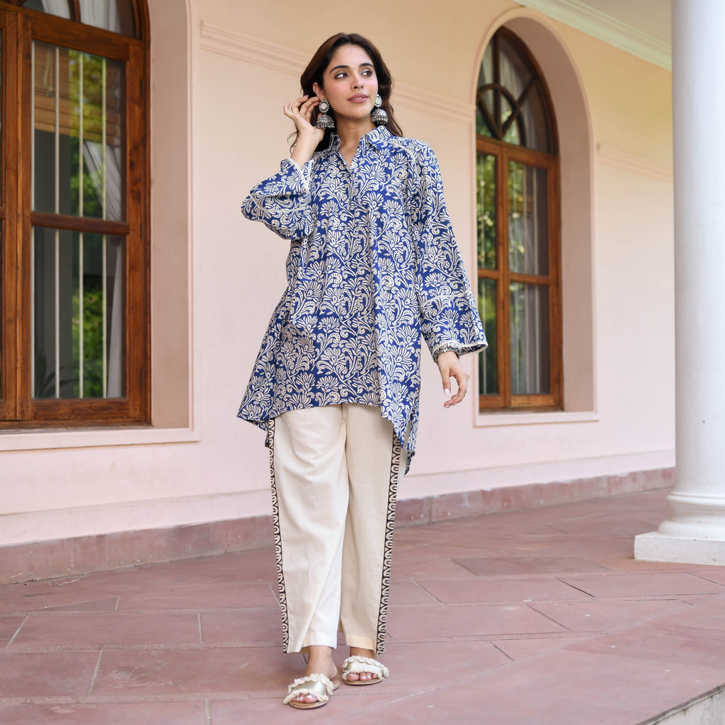 Blue Flower Texture Printed Co-ord Set