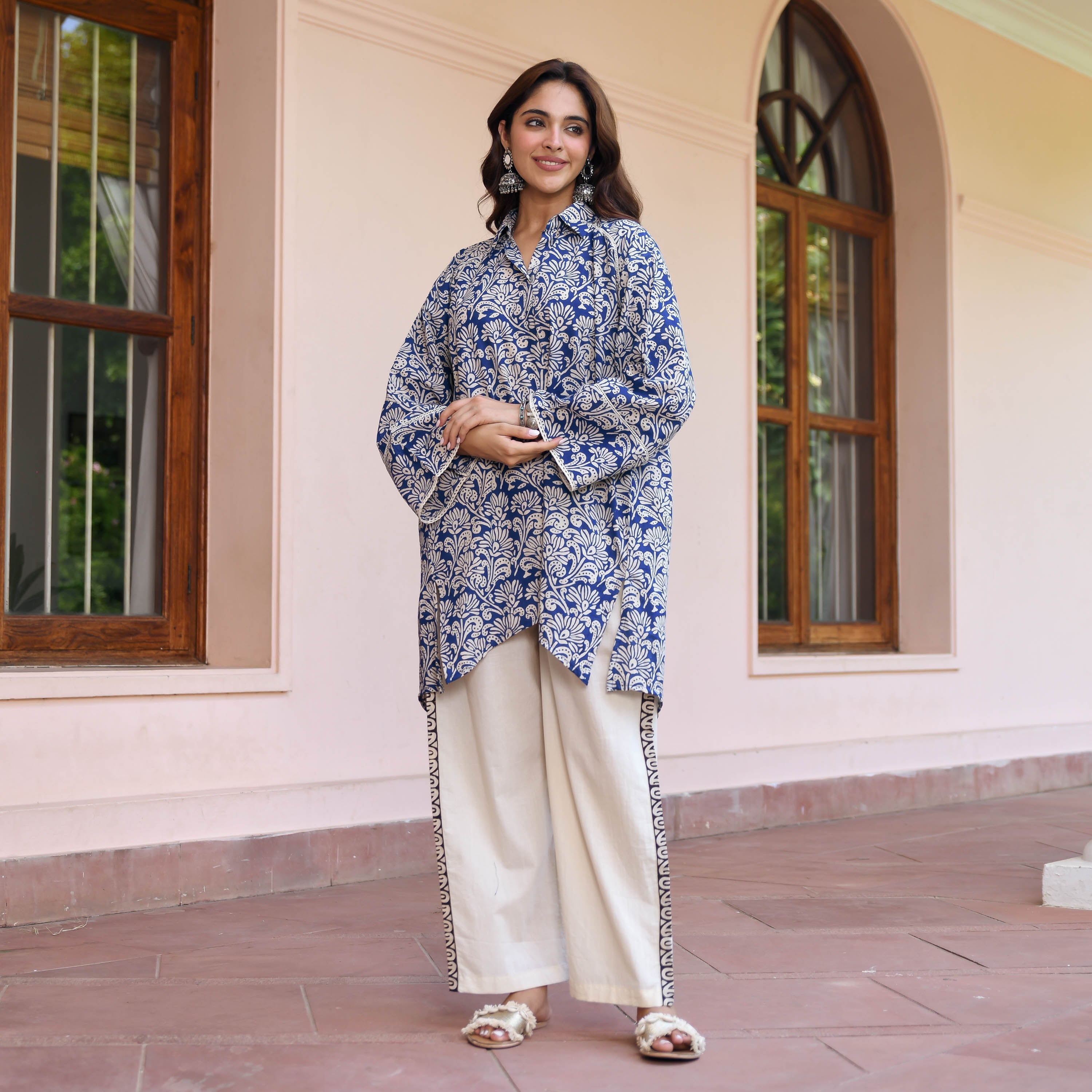 Blue Flower Texture Printed Co-ord Set