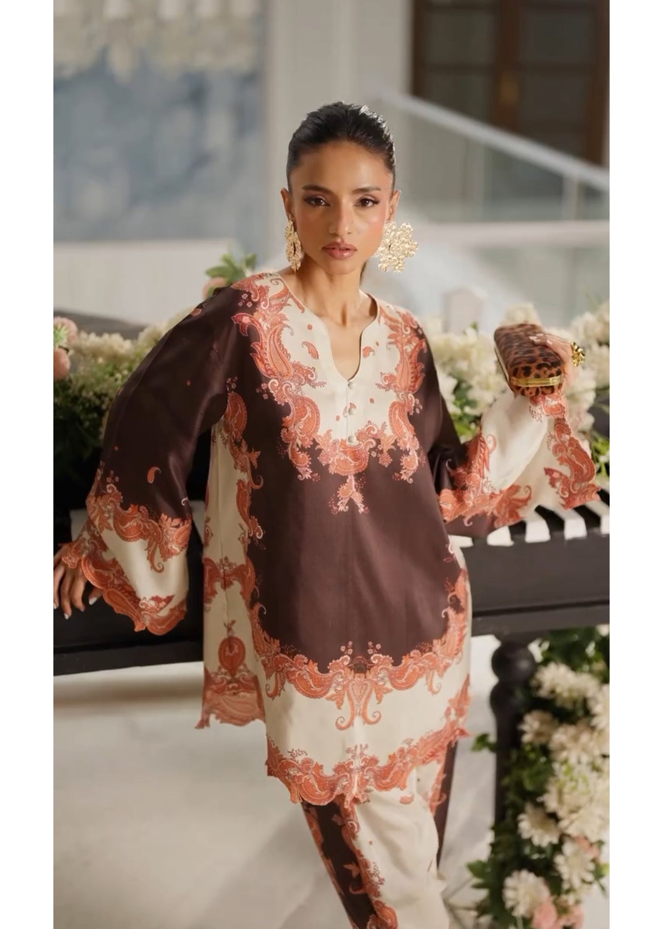 Brown & Cream Paisley Print Co-ord Set