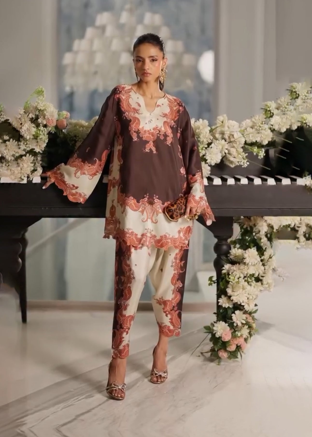 Brown & Cream Paisley Print Co-ord Set