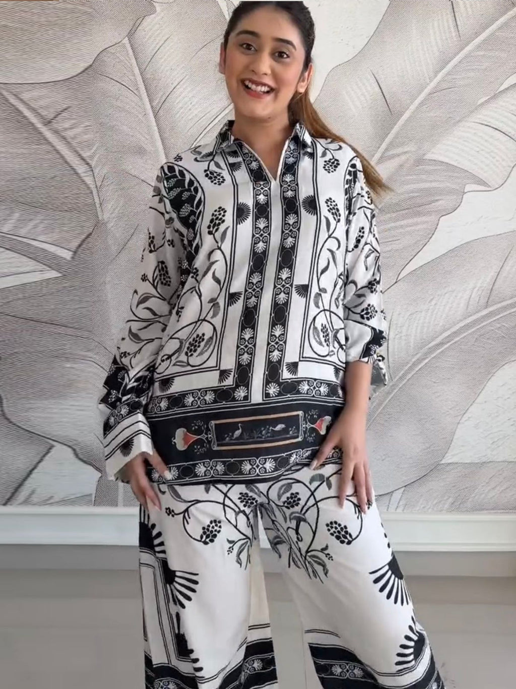 Black & White Casual Printed Armani Satin Suit set
