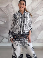 Black & White Casual Printed Armani Satin Suit set