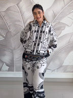 Black & White Casual Printed Armani Satin Suit set