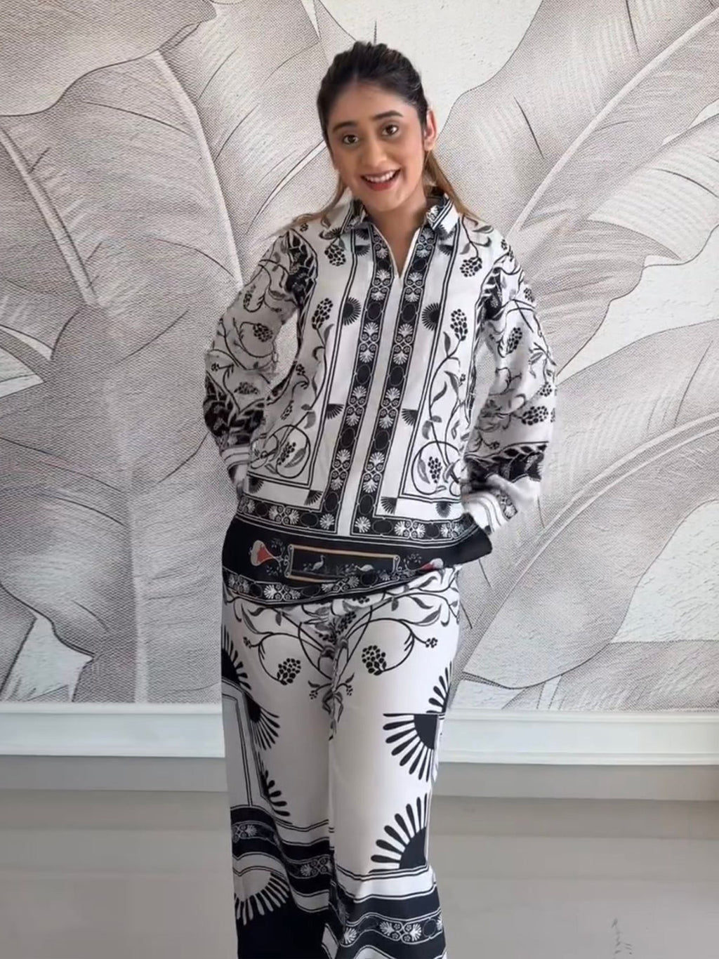 Black & White Casual Printed Armani Satin Suit set