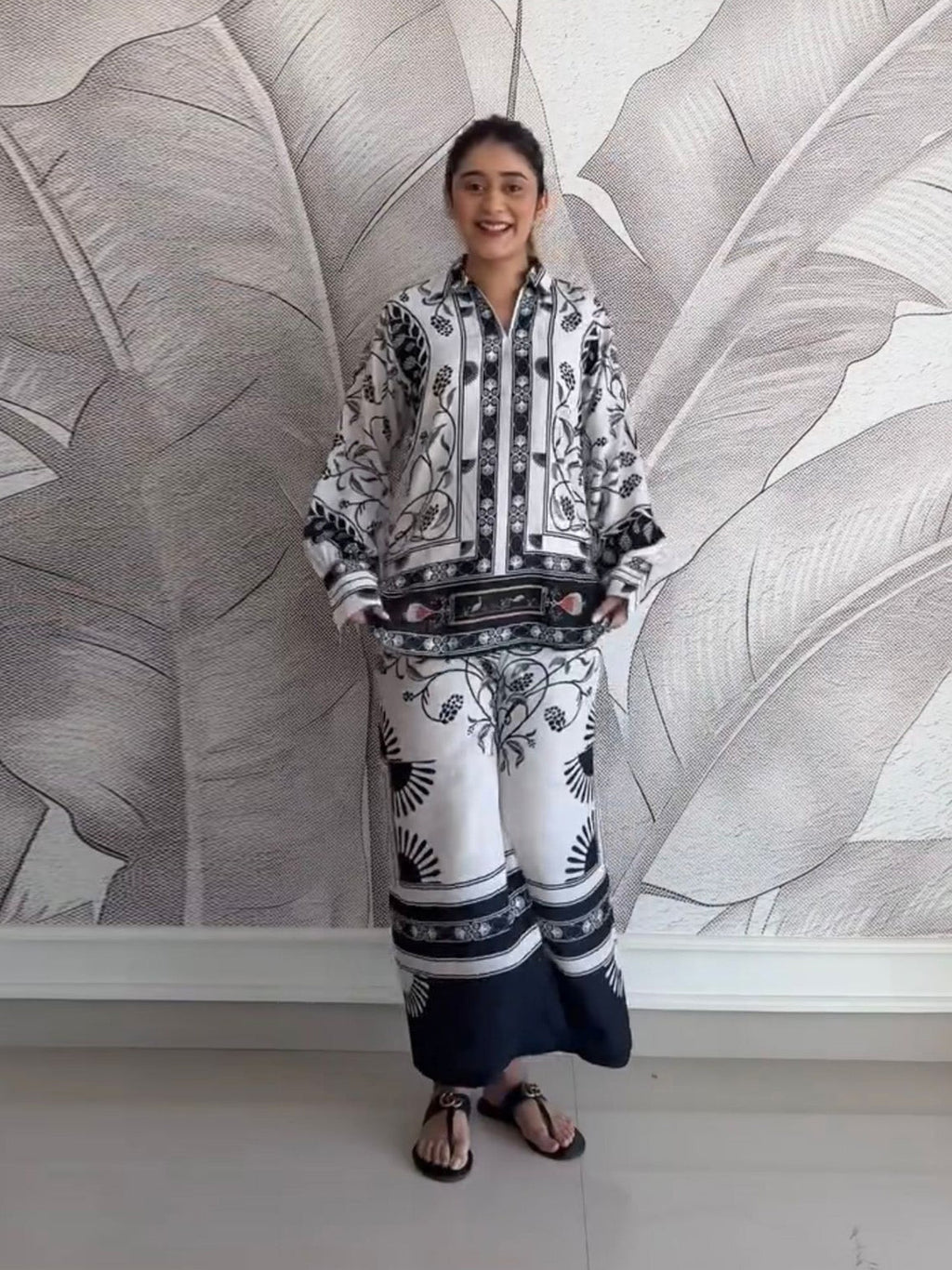 Black & White Casual Printed Armani Satin Suit set