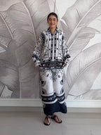 Black & White Casual Printed Armani Satin Suit set