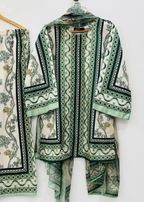 Classic Green Printed Suit Set with Dupatta